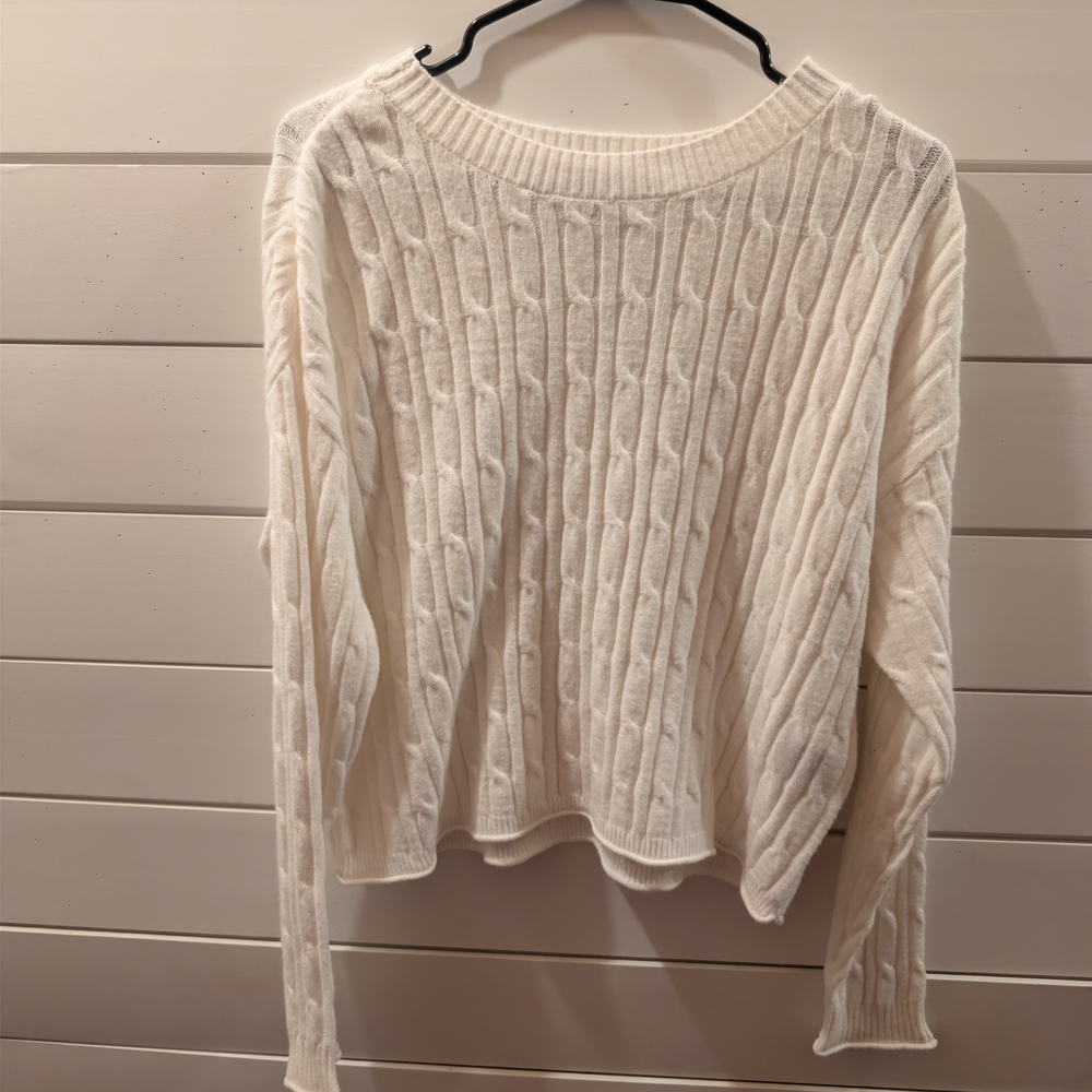 DKNY Women's White Cable Knit Sweater - Picture 2 of 5